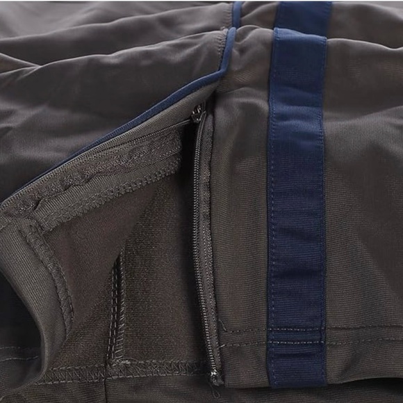 Boys Gray Track Pants with Blue Stripe Open Bottom - Picture 2 of 9